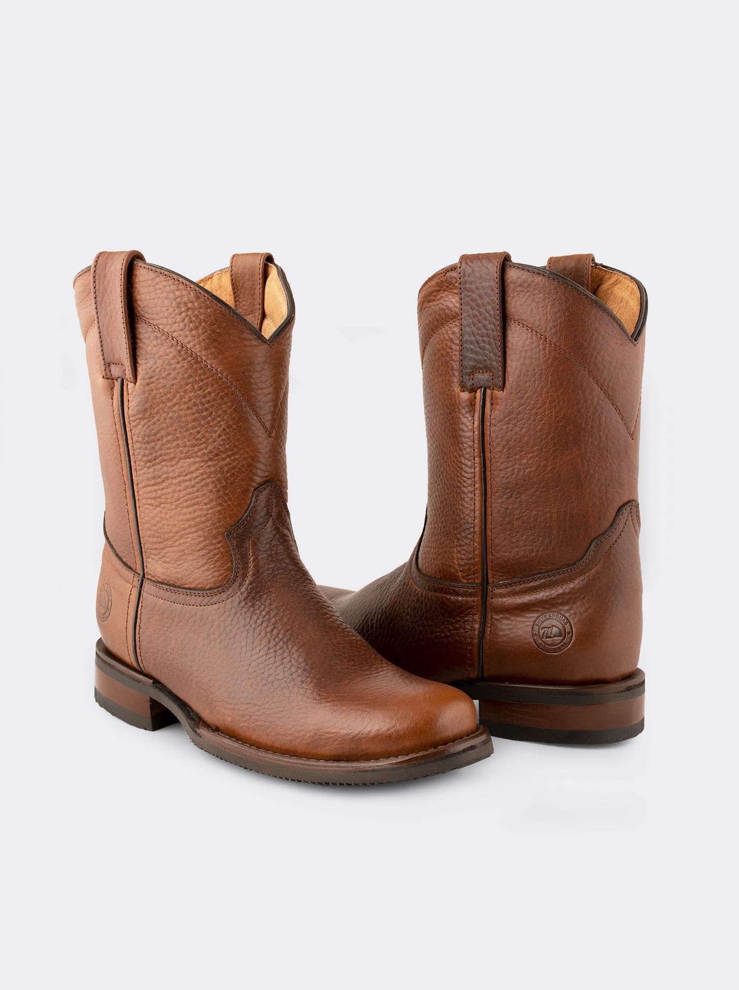 Men's Leather Slip-Resistant Semi-Square Toe Roper Boot Ocher Bull Fight Color Style 1000