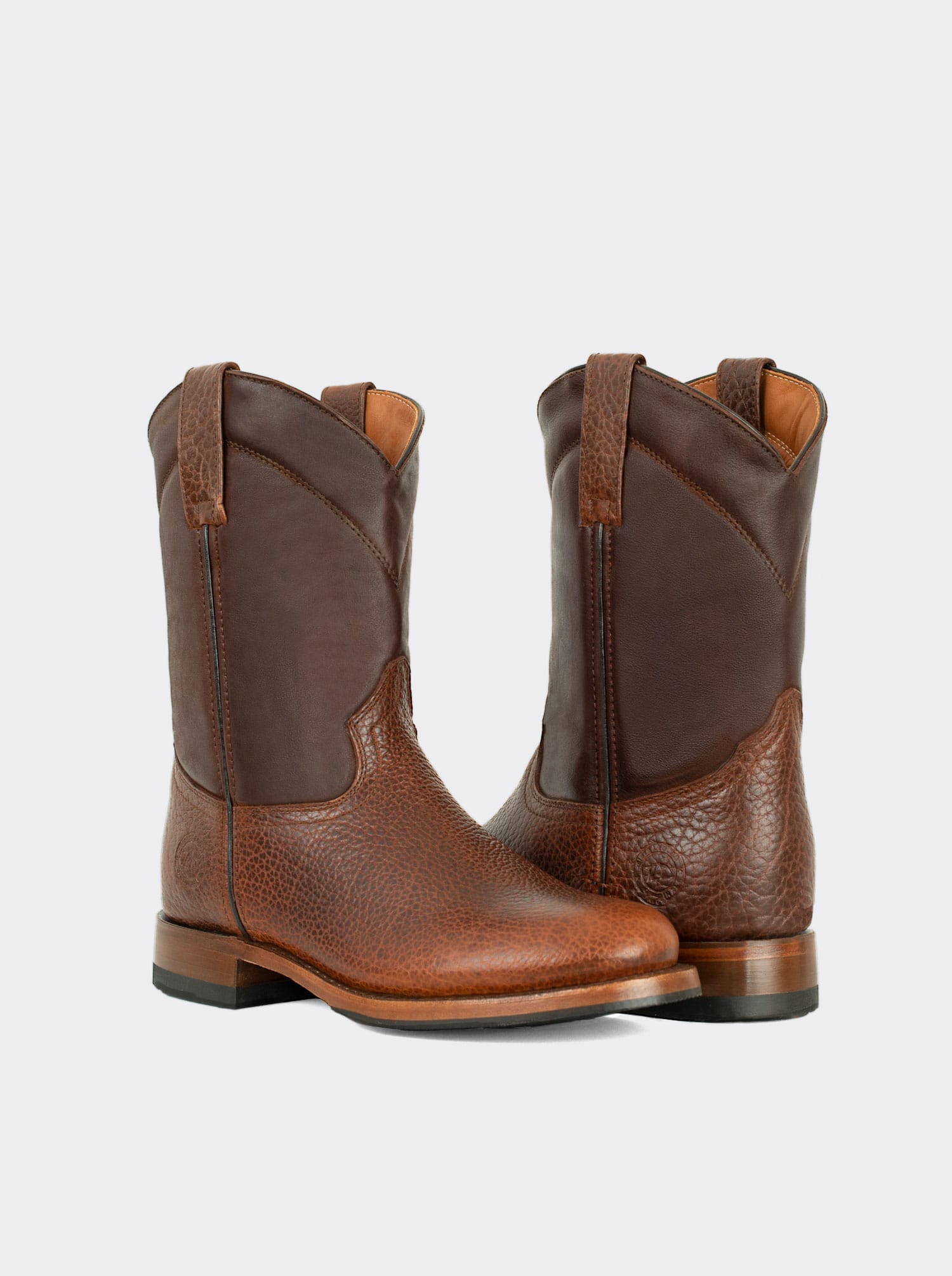 Men's American Bison Roper Boot with Hybrid Sole Dark Brown color Style 1000