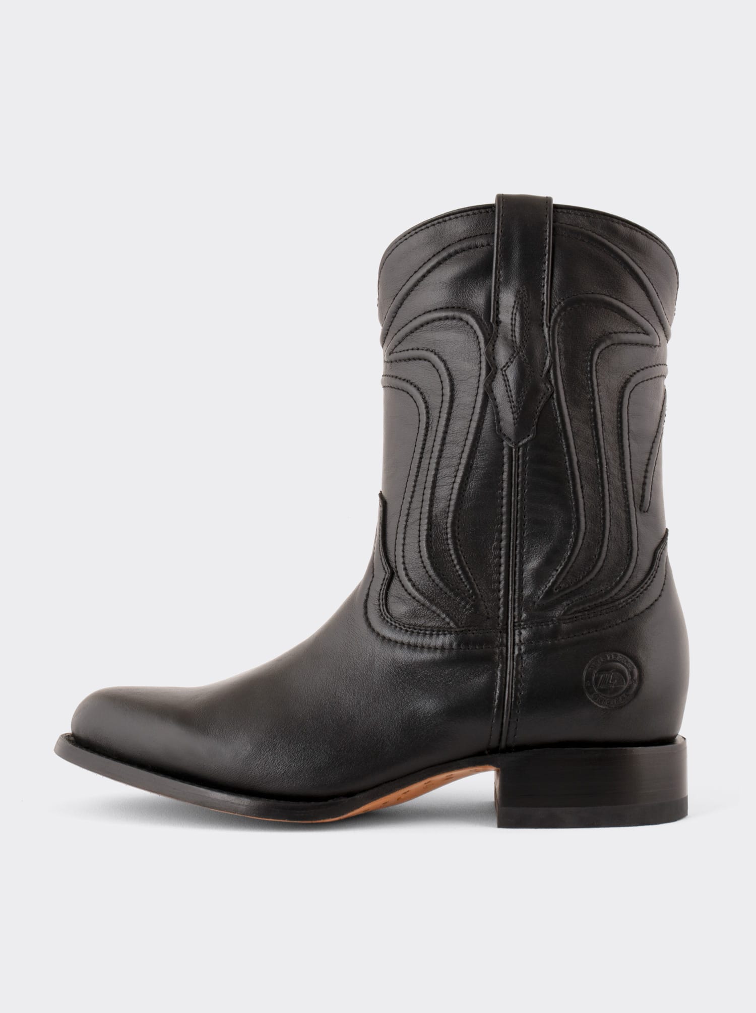 Men's Sheep Leather Roper Boot Leather Sole Style 1005 Black Color