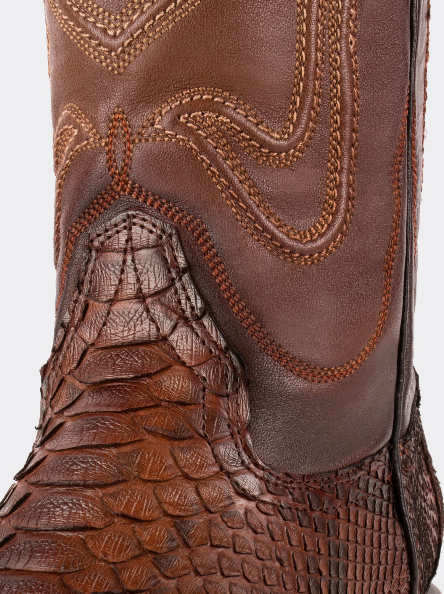 Bota Vaquera con Suela de Cuero en Piel Genuina de Pitón Caramel Estilo 1055