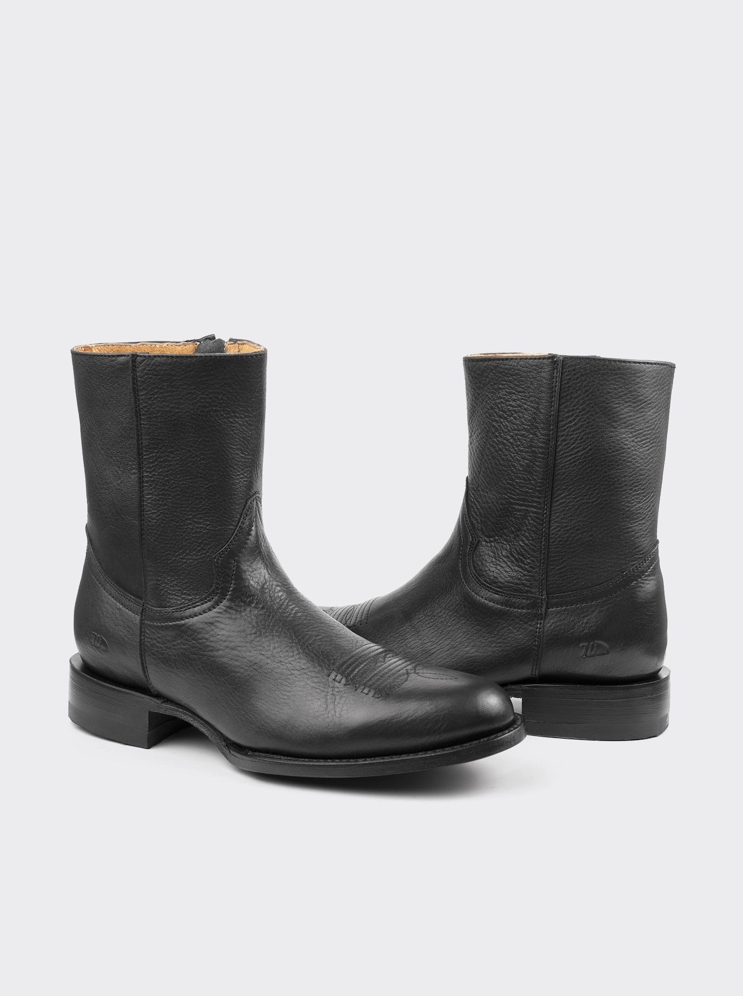 Men's Leather Cowboy Zip Boot Montana Black Color Style 11200