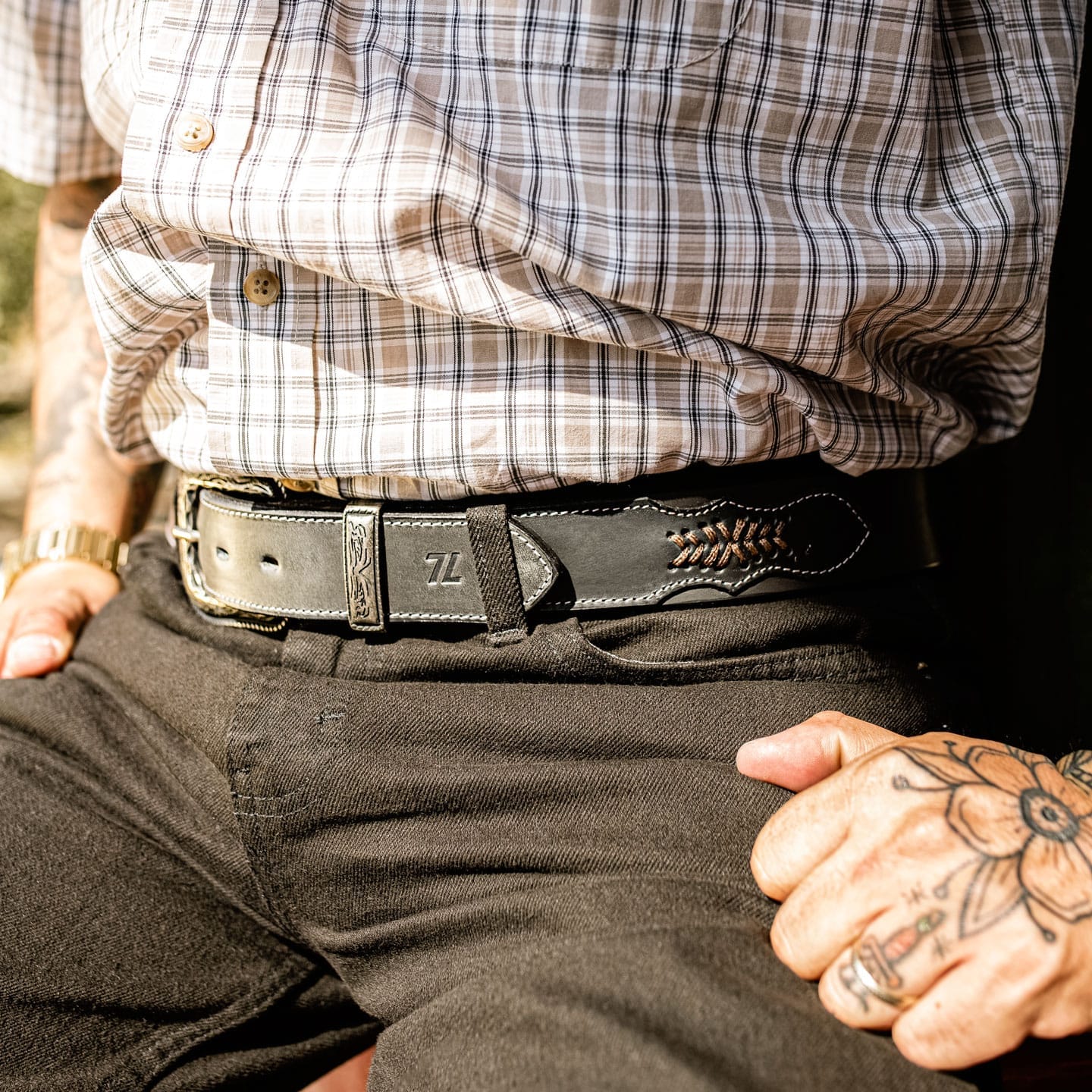 Cowboy Belt in Black Saddle Leather Style 11