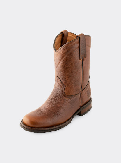 Men's Leather Slip-Resistant Semi-Square Toe Roper Boot Ocher Bull Fight Color Style 1000