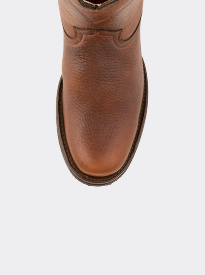 Men's Leather Slip-Resistant Semi-Square Toe Roper Boot Ocher Bull Fight Color Style 1000