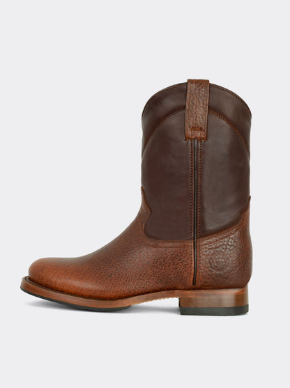 Men's American Bison Roper Boot with Hybrid Sole Dark Brown color Style 1000