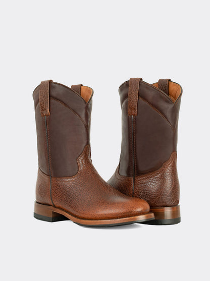 Men's American Bison Roper Boot with Hybrid Sole Dark Brown color Style 1000