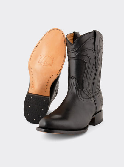 Men's Sheep Leather Roper Boot Leather Sole Style 1005 Black Color