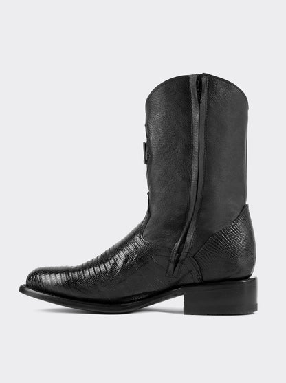 Bota Roper con Cierre y Suela de Cuero en Piel Genuina de Lizard Negro estilo 1006