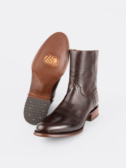 Men's Leather Cowboy Zip Ankle Boot Brown Olmeca Style 11200