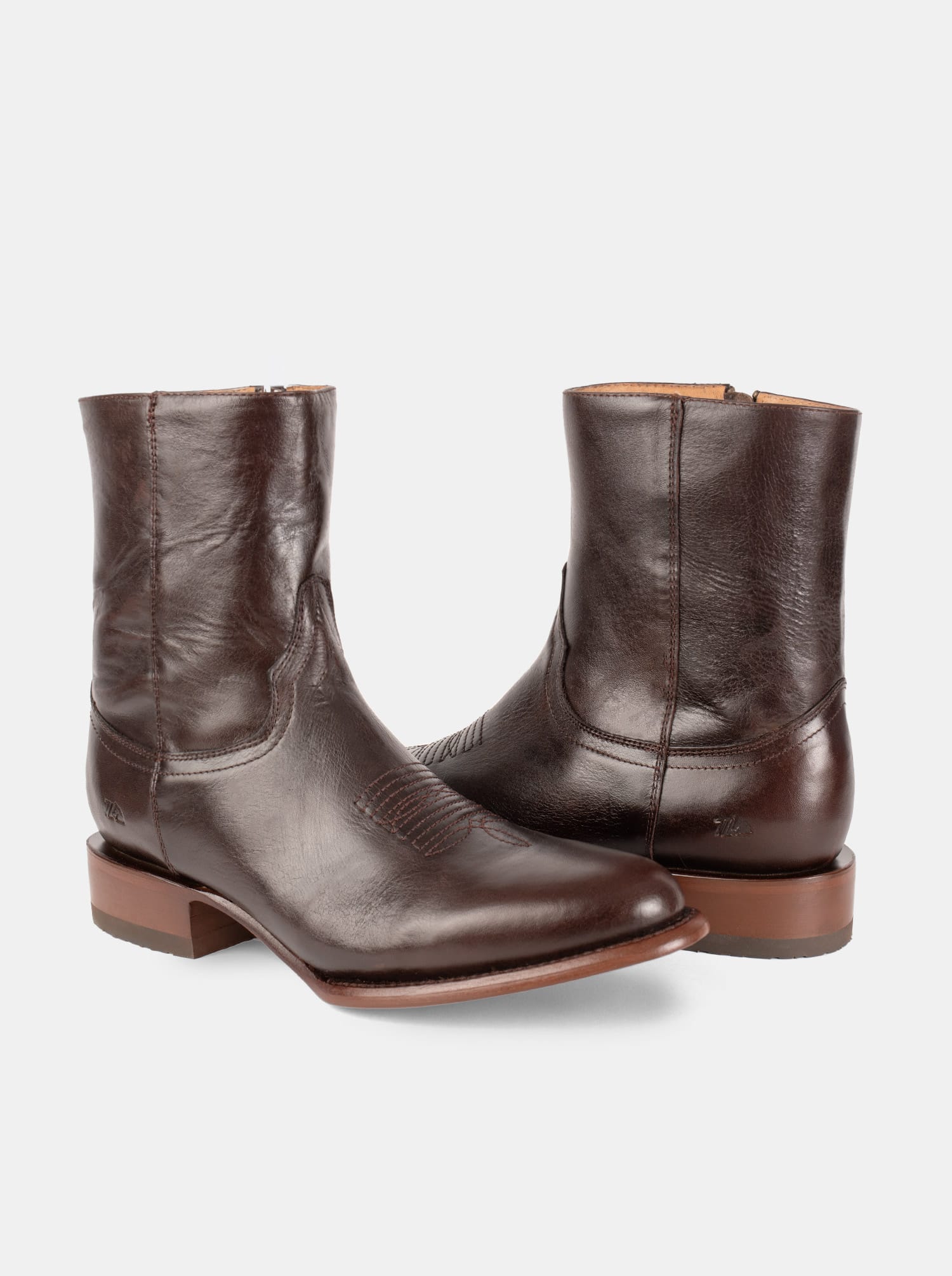 Men's Leather Cowboy Zip Ankle Boot Brown Olmeca Style 11200