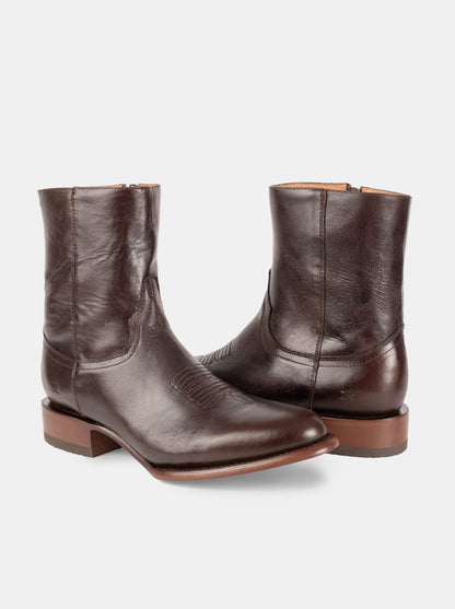 Men's Leather Cowboy Zip Ankle Boot Brown Olmeca Style 11200