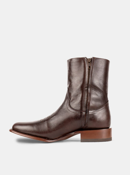 Men's Leather Cowboy Zip Ankle Boot Brown Olmeca Style 11200