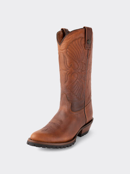 Men's Leather Cowboy Work Boot with Track Sole Ocher Bull Fight Style 1345