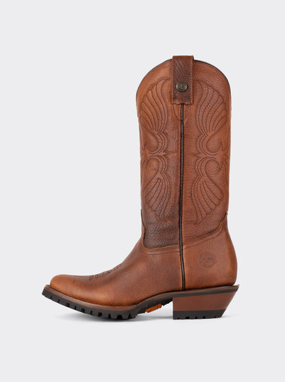 Men's Leather Cowboy Work Boot with Track Sole Ocher Bull Fight Style 1345