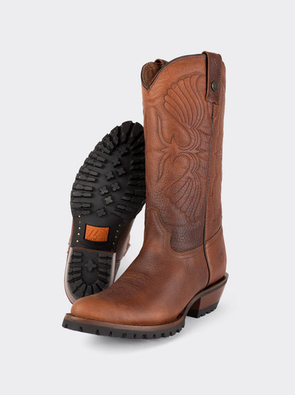 Men's Leather Cowboy Work Boot with Track Sole Ocher Bull Fight Style 1345