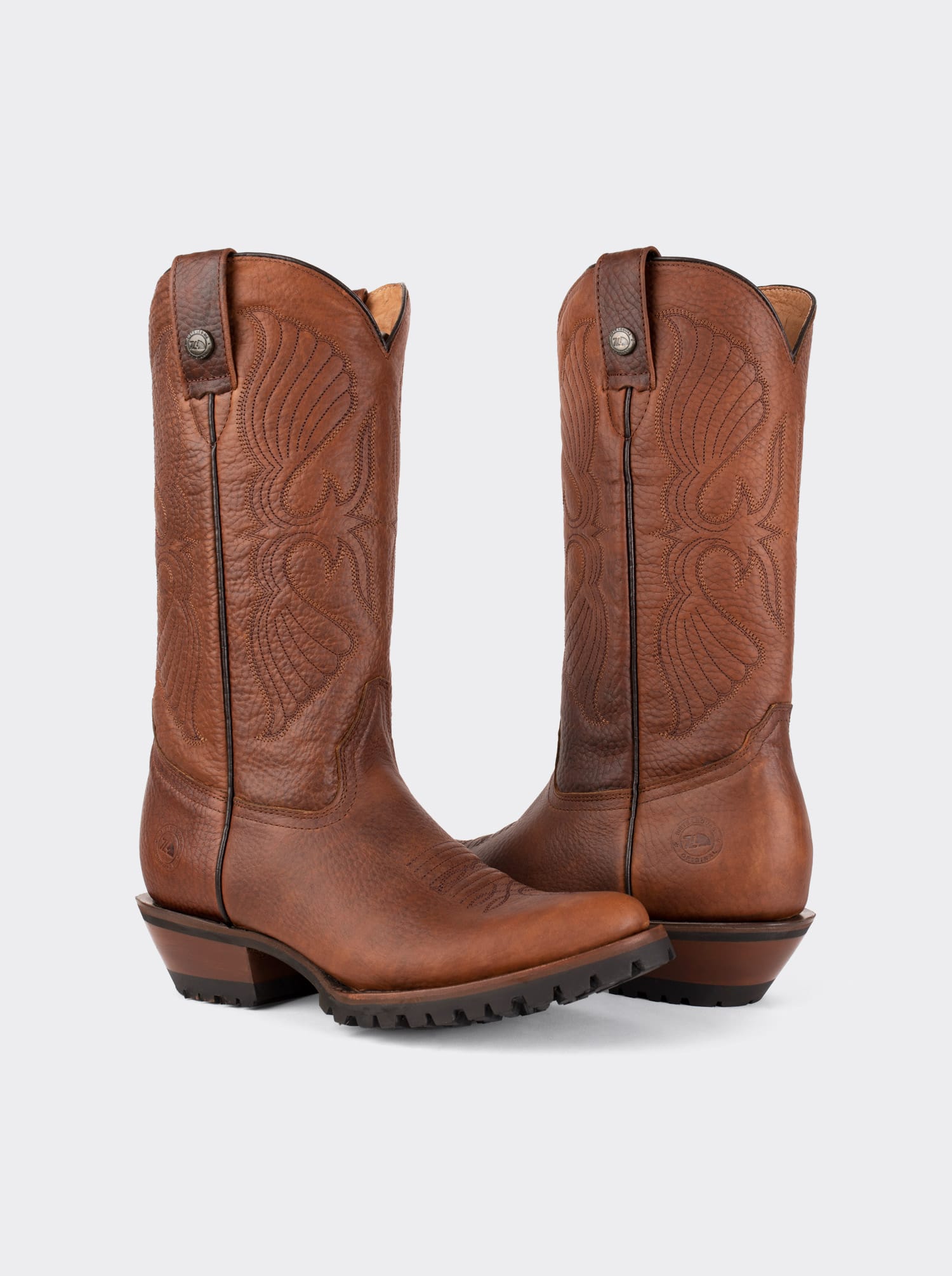 Men's Leather Cowboy Work Boot with Track Sole Ocher Bull Fight Style 1345