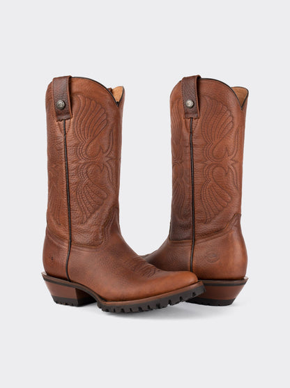 Men's Leather Cowboy Work Boot with Track Sole Ocher Bull Fight Style 1345