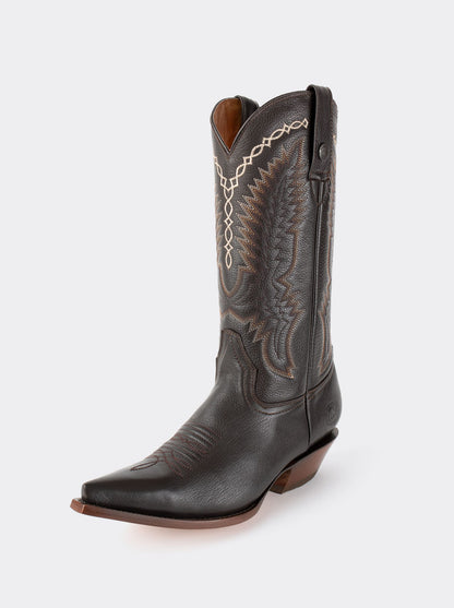 Men´s Leather Cowboy Boot Cuban Heeled Choco Rainbow Style 1748