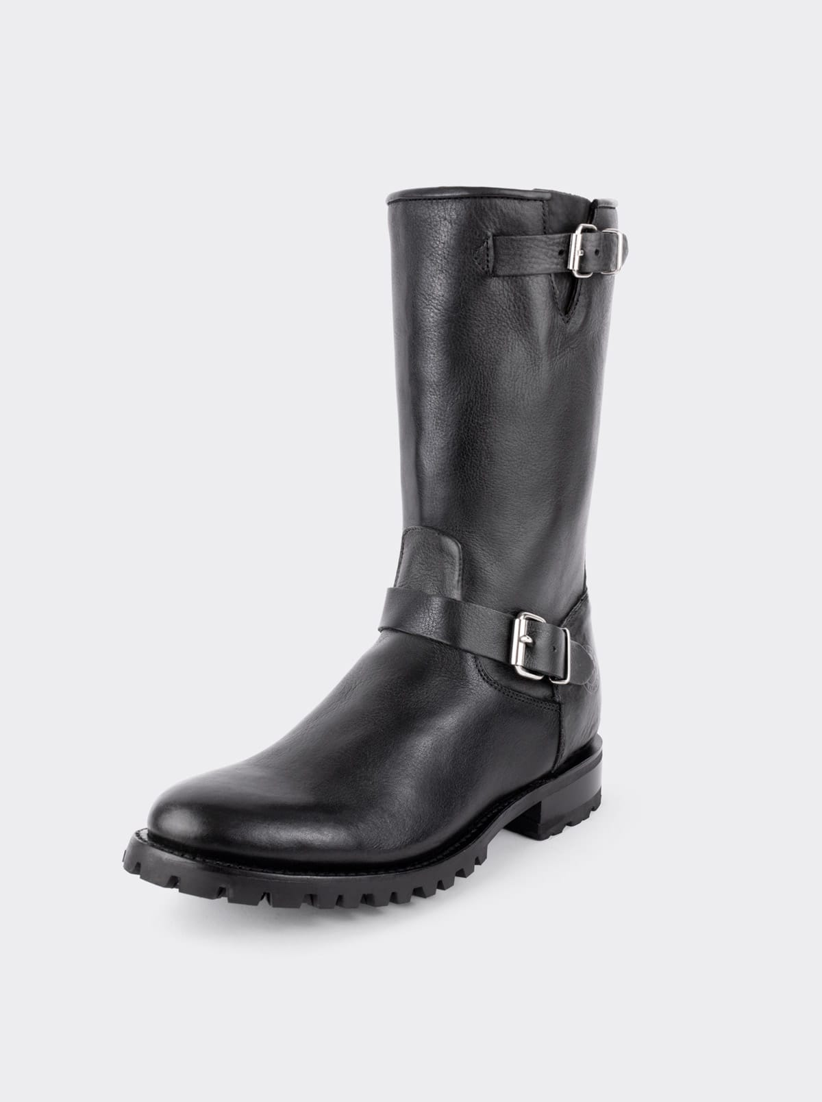 Black Montana Track Sole Zipper Biker Boot, Style 1806