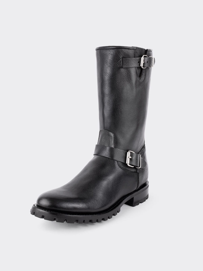 Black Montana Track Sole Zipper Biker Boot, Style 1806