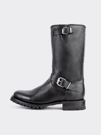 Black Montana Track Sole Zipper Biker Boot, Style 1806
