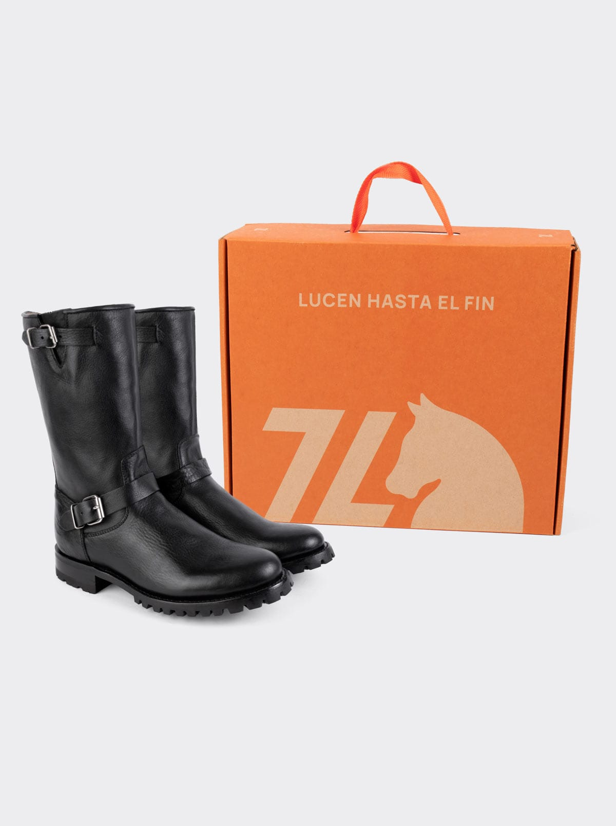 Black Montana Track Sole Zipper Biker Boot, Style 1806