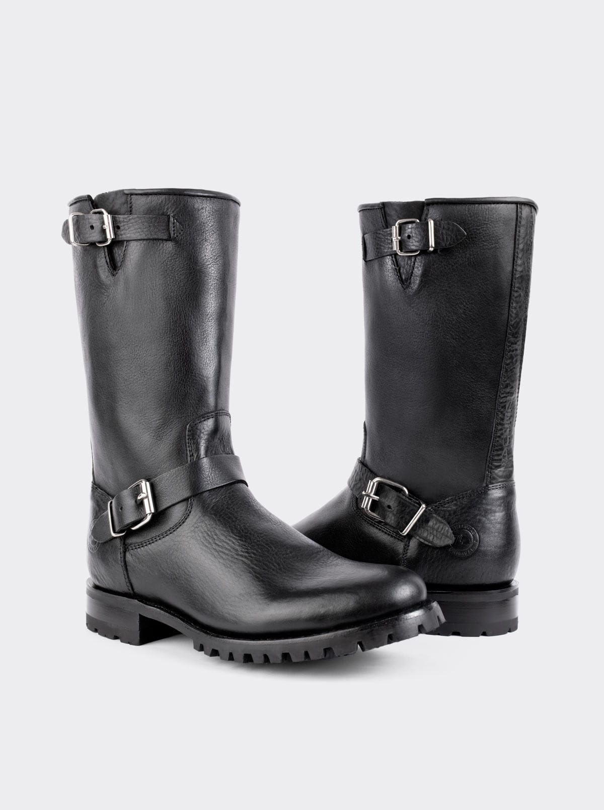 Black Montana Track Sole Zipper Biker Boot, Style 1806