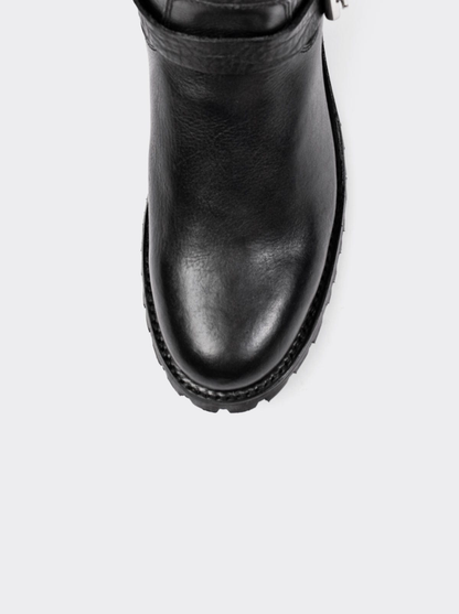 Black Montana Track Sole Zipper Biker Boot, Style 1806