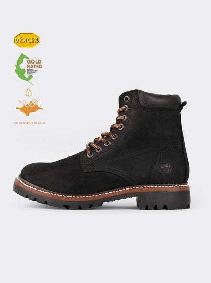 Bota Haiker con Piel Waterproof y Suela Vibram® Nobuck Negro Estilo 2415