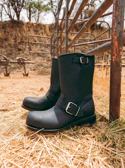 Bota Biker Siete Leguas Con Casco de Acero Crazy Negro Est. 1808