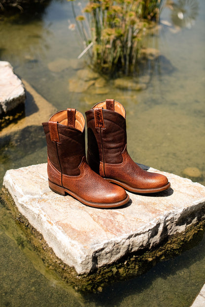 Men's American Bison Roper Boot with Hybrid Sole Dark Brown color Style 1000