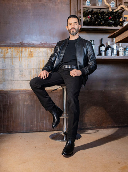 Men's Sheep Leather Roper Boot Leather Sole Style 1005 Black Color