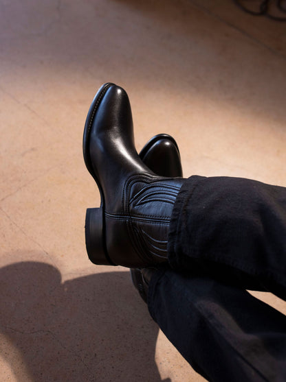 Men's Sheep Leather Roper Boot Leather Sole Style 1005 Black Color