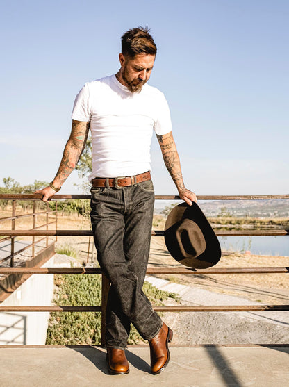 Men's Leather Slip-Resistant Roper Boot Ocher Bull Fight Color Style 1000